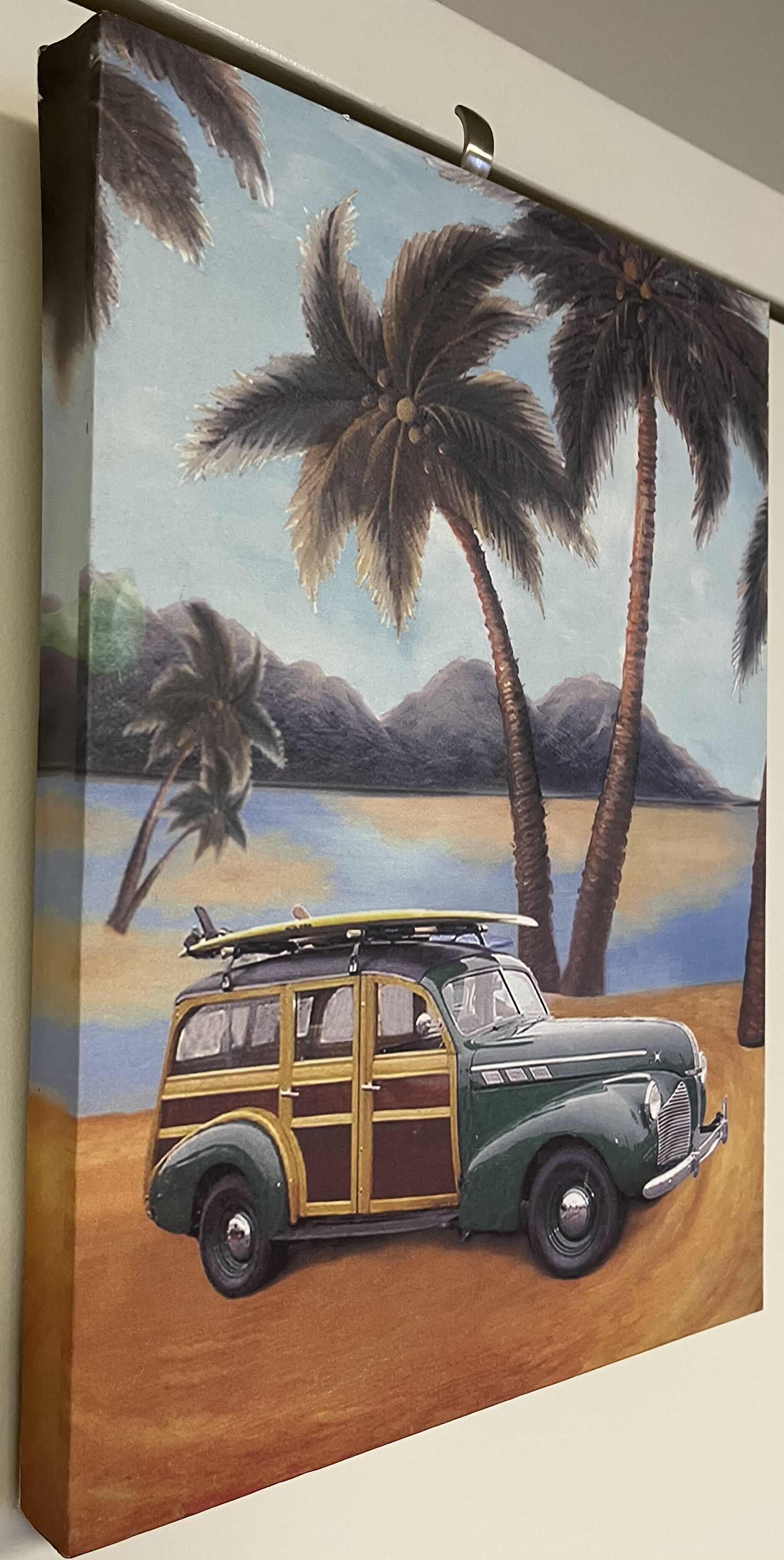 Photo 1 of 1940s PONTIAC WOODY WAGON BEACHSIDE CANVAS ARTWORK 11” X 15”