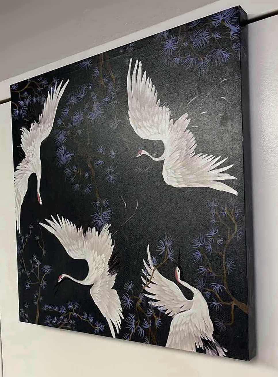 Photo 1 of FLYING CRANES VINYL CANVAS ARTWORK 24” X 24”