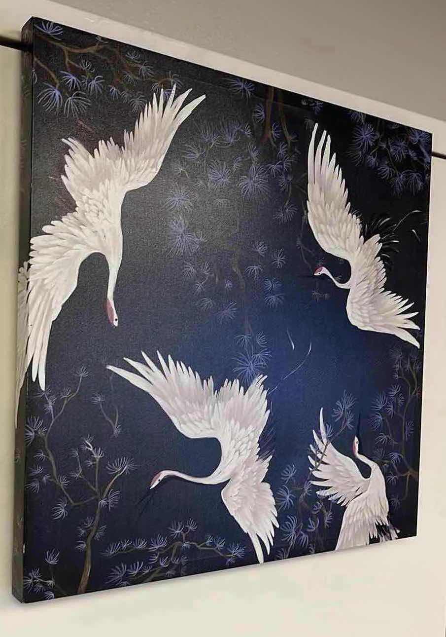 Photo 1 of FLYING CRANES VINYL CANVAS ARTWORK 24” X 24”