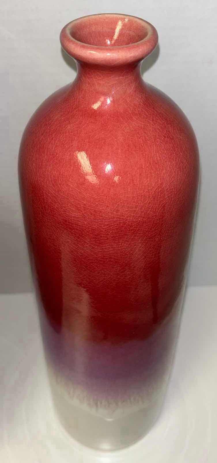 Photo 1 of TWO MULTICOLOR GLASS & CERAMIC VASES (TALLEST 19”)