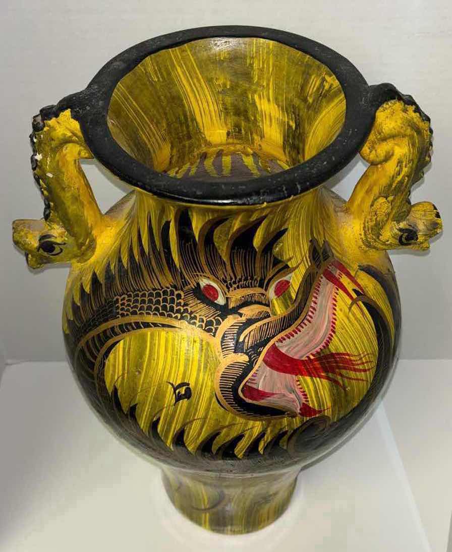 Photo 1 of TERRACOTTA HANDPAINTED DRAGON W DRAGON HANDLED FLOOR URN STYLE H19.5” VASE
