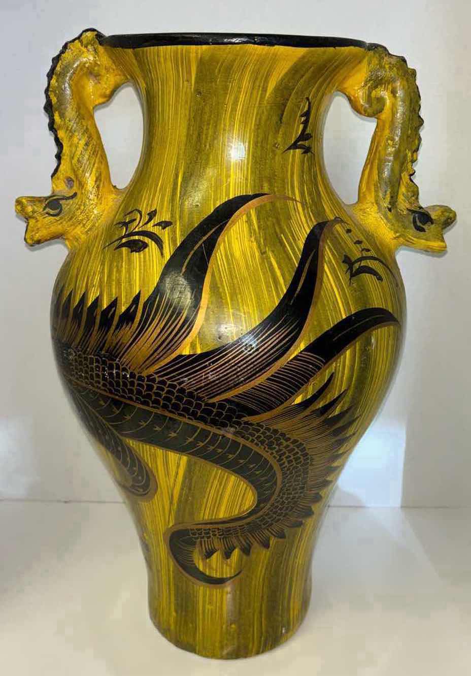 Photo 1 of TERRACOTTA HANDPAINTED DRAGON W DRAGON HANDLED FLOOR URN STYLE H19.5” VASE