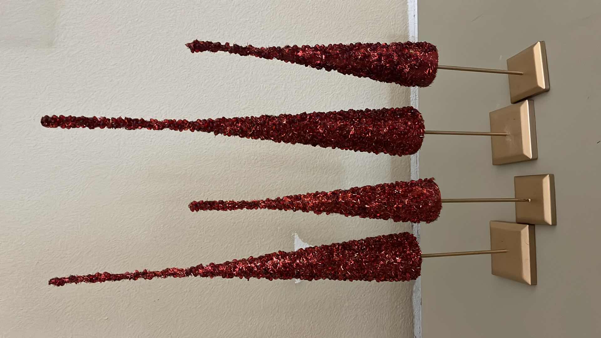 Photo 1 of FLORAL RED CHRISTMAS TREE TABLE TOP DECOR W PLASTIC STAND (4) H24” & H18”