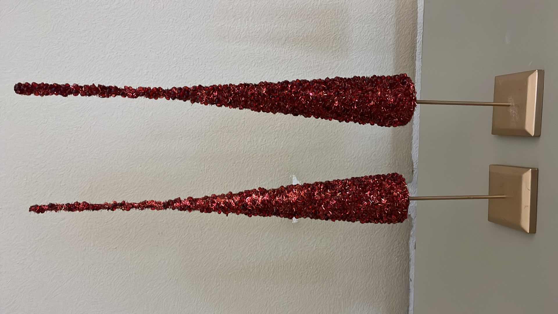 Photo 1 of FLORAL RED CHRISTMAS TREE TABLE TOP DECOR W PLASTIC STAND (4) H24” & H18”