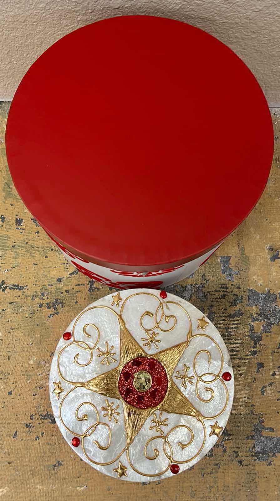 Photo 1 of HOBBY LOBBY CHRISTMAS DECORATE HAT GIFT BOXES (2) 8” X 4” & 10.5” X 8”