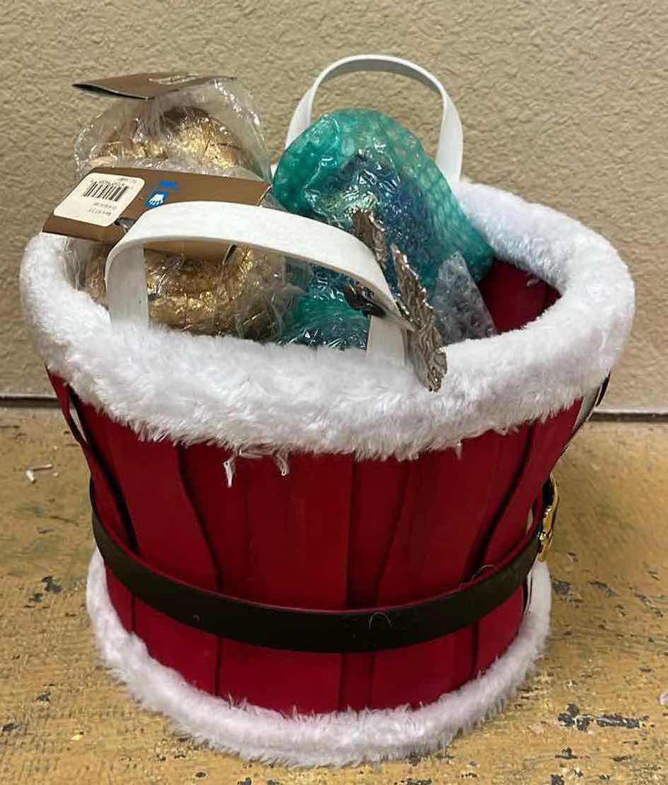 Photo 1 of MRS CLAUS WOVEN BASKET W CHRISTMAS DECOR 10” X 8”