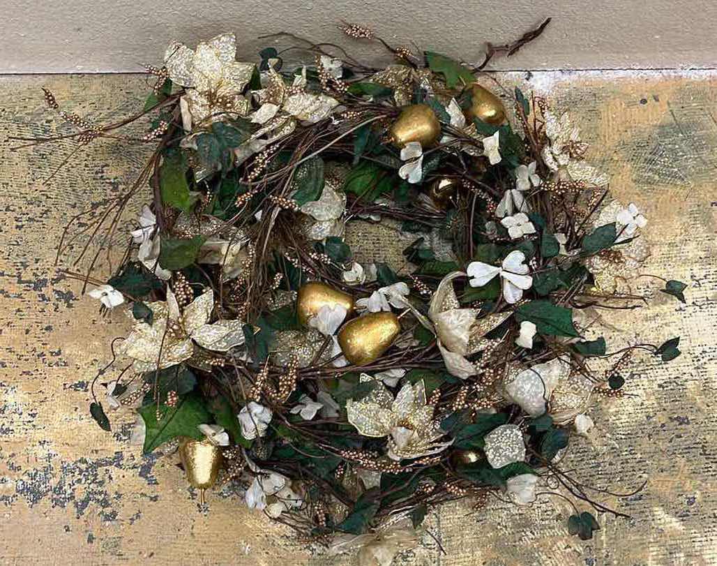 View 1 of FLORAL BUNDA GOLDEN PEAR & FLORAL BRANCHES HANGING REEF DECOR 27” X 26”