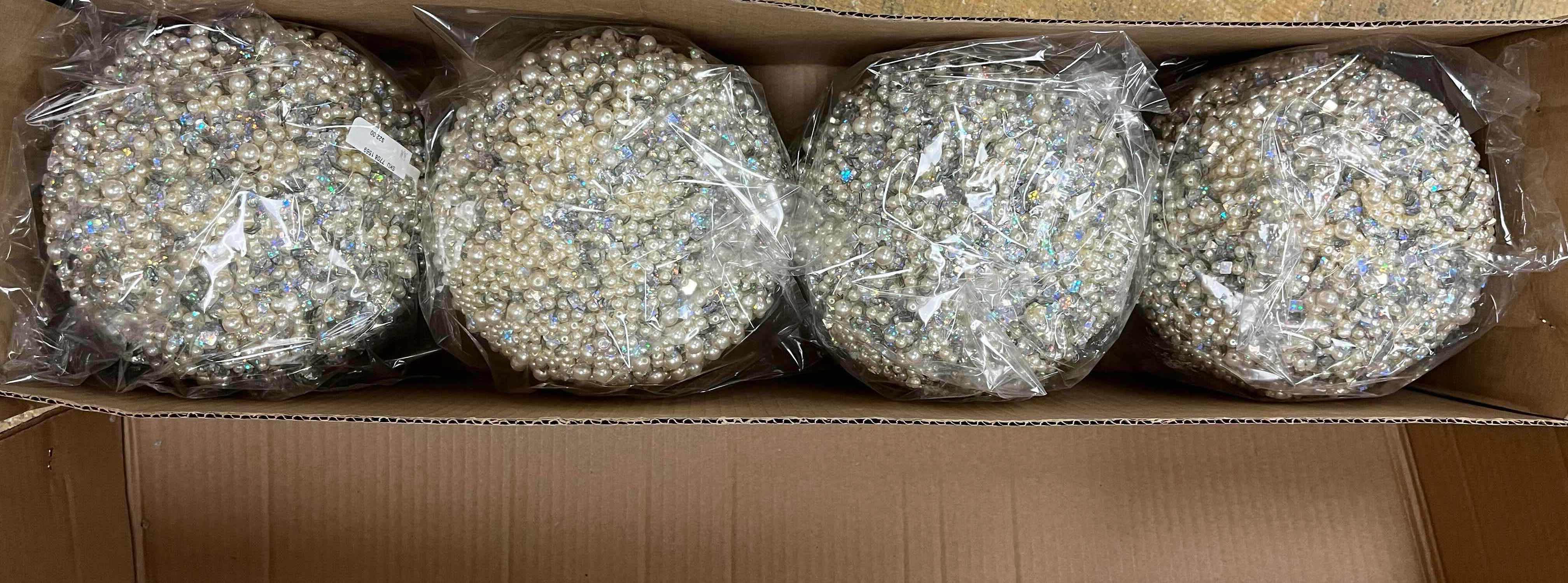 Photo 1 of NM CHRISTMAS SILVER SEQUENCE & PEARL BEJEWELED 6” ORNAMENTS SET OF 4