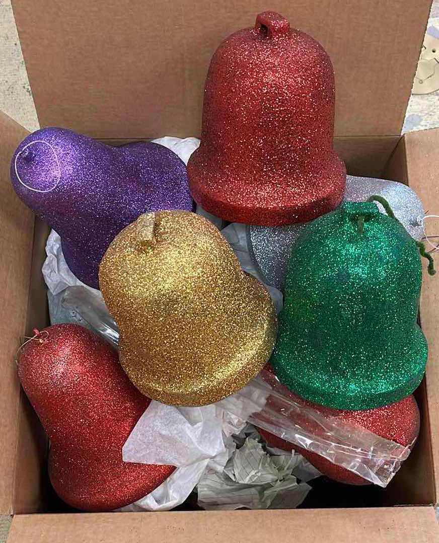 Photo 1 of BELL SHAPE GLITTER FINISH CHRISTMAS ORNAMENTS (16) 6.5” X 7”