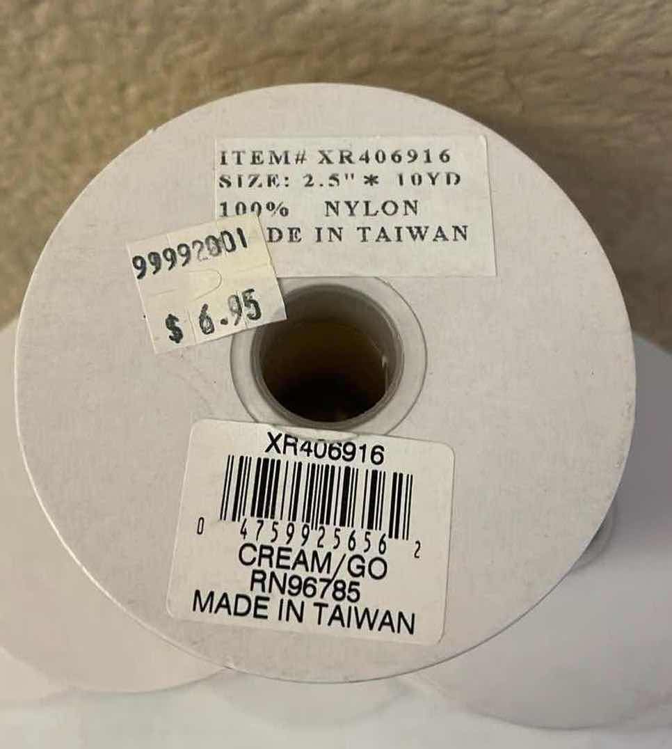 Photo 1 of CHRISTMAS CREAM & GOLD NYLON RIBBON ROLLS (6)