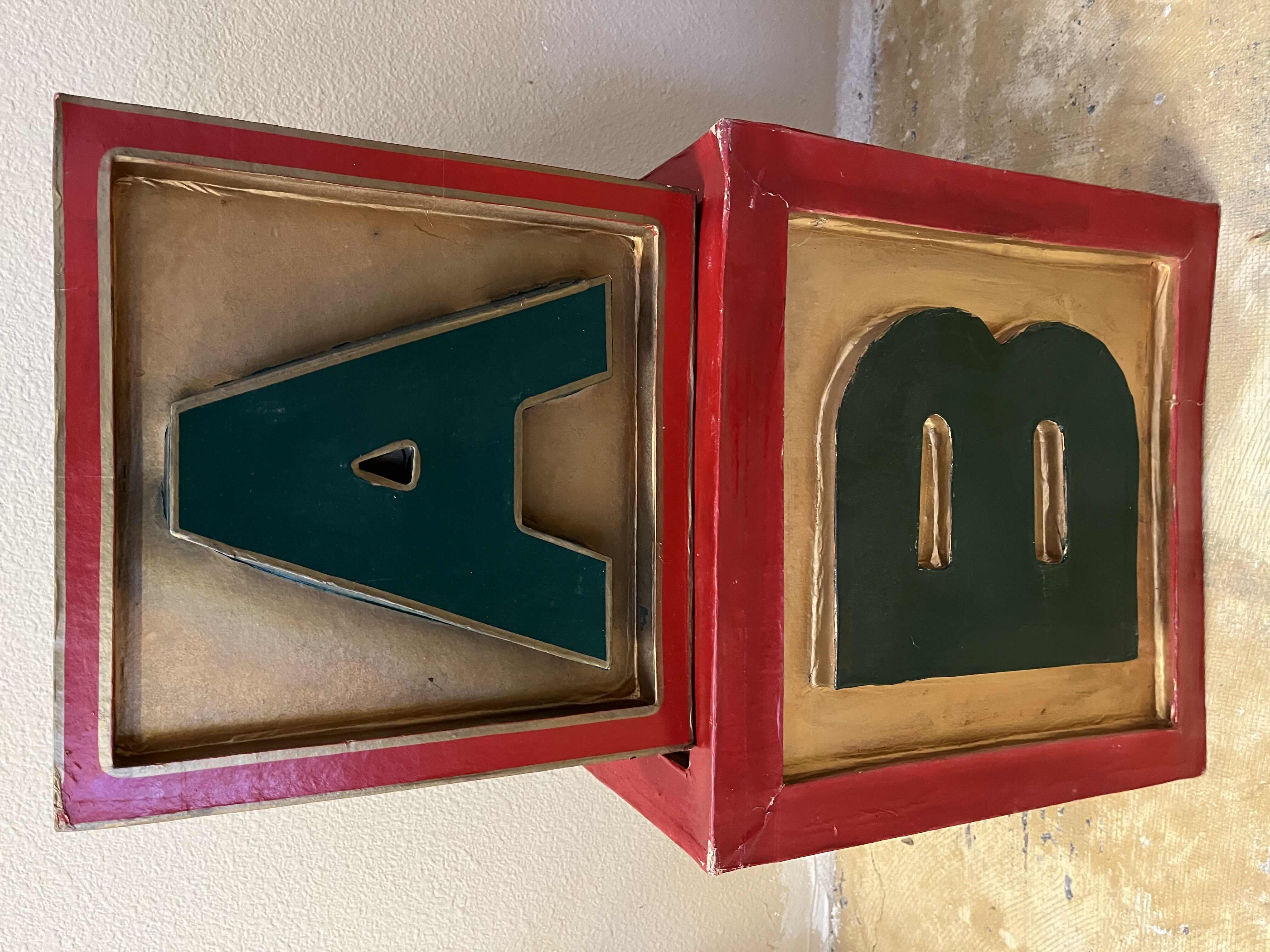 Photo 1 of CHRISTMAS ALPHA LETTER BLOCKS (2) & DRUMS (8) PAINTED CARDBOARD DECOR (READ NOTES)