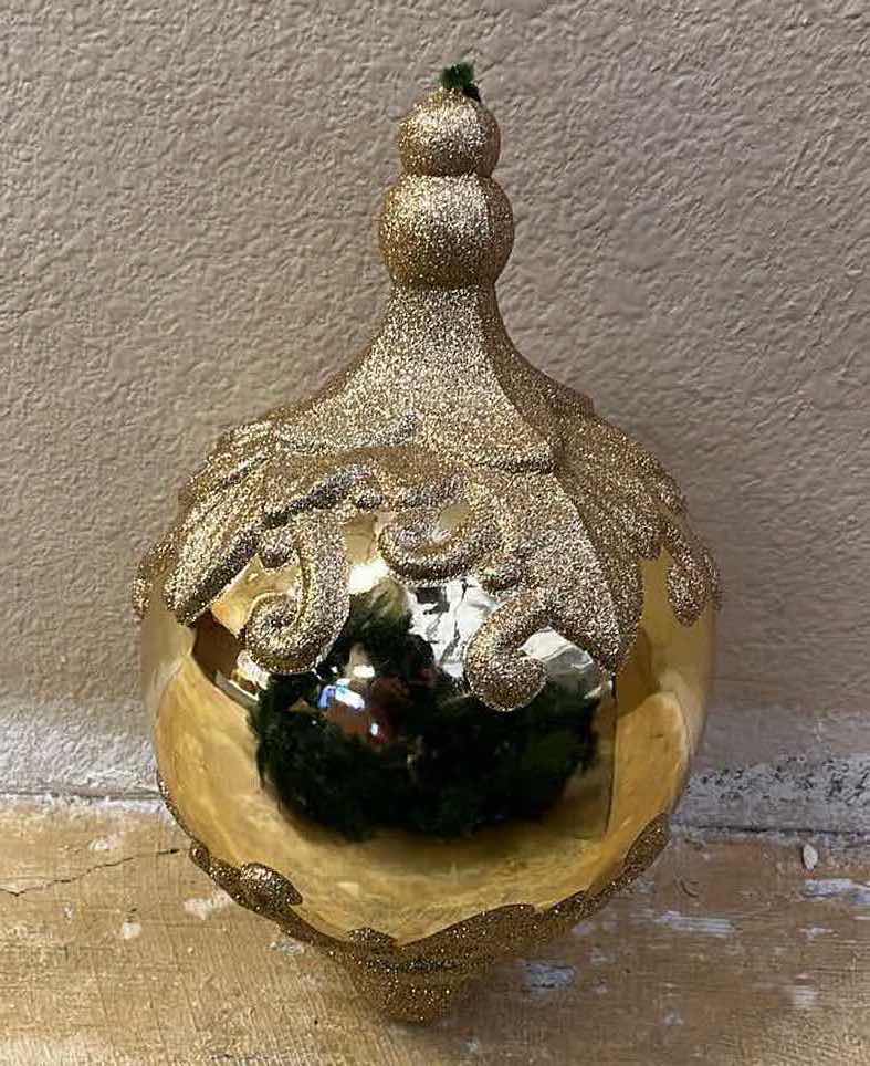 Photo 1 of GOLD FINISH LG ORNATE DESIGN PLASTIC CHRISTMAS ORNAMENTS (9) 8” X 13”