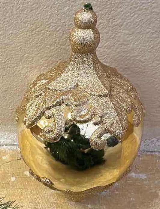 Photo 1 of GOLD FINISH LG ORNATE DESIGN PLASTIC CHRISTMAS ORNAMENTS (9) 8” X 13”