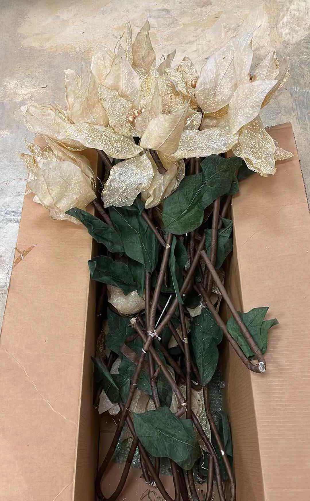 Photo 1 of FLORAL BUNDA DECORATIVE 38” GOLD POINSETTIA FLOWERS (APPROX 18CT)