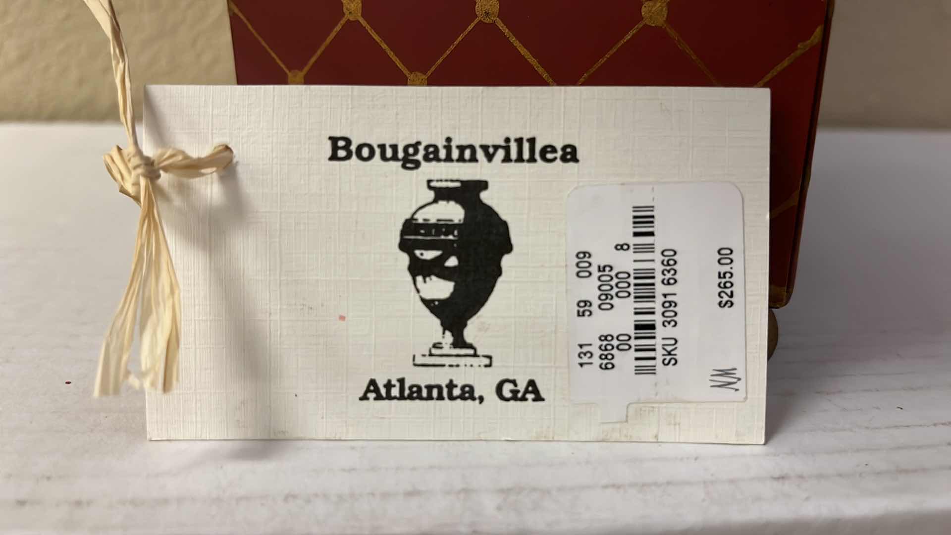 Photo 1 of BOUGAINVILLEA FLOAL ARRANGEMENT W HAND PAINTED WOOD VASE 13” X 18”