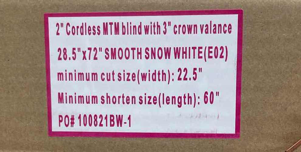 Photo 1 of A BETTER BLIND SMOOTH SNOW WHITE FINISH 2” CORDLESS FAUXWOOD BLINDS W 3” CROWN VALANCE (SET OF 2) 28.5” X 72”