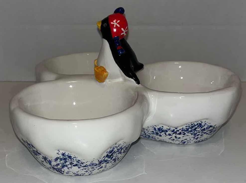 Photo 1 of BOSTON WAREHOUSE PARTY PENGUINS CANDY SERVER 8” X 8” H4.5”