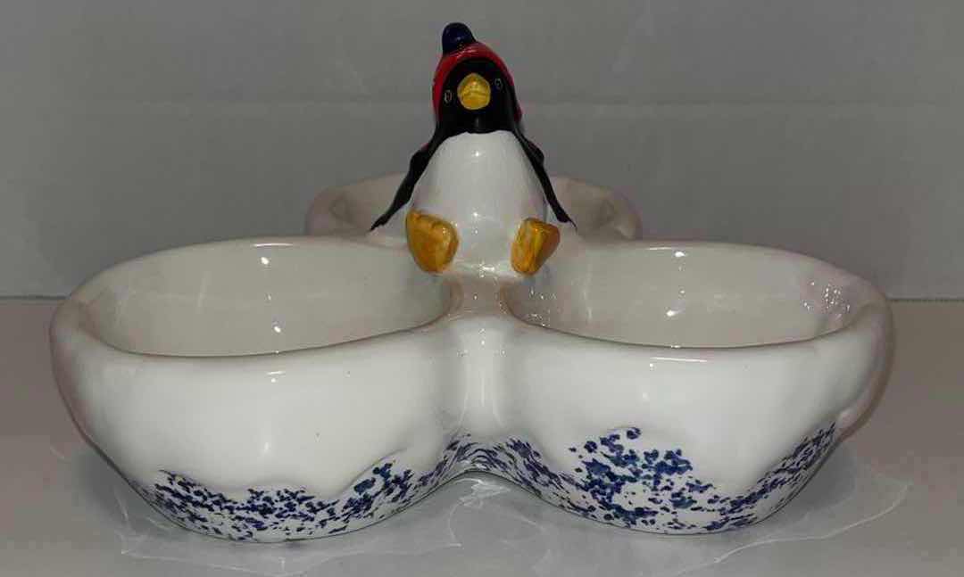 Photo 1 of BOSTON WAREHOUSE PARTY PENGUINS CANDY SERVER 8” X 8” H4.5”