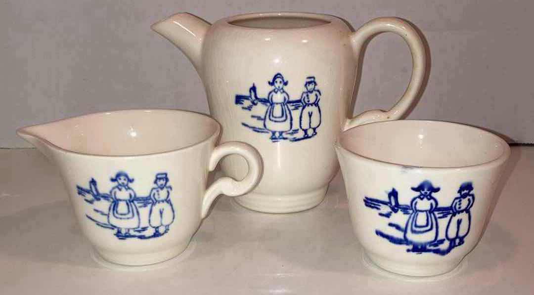 Photo 2 of EDWIN M. KNOWLES 1940s “DUTCH” PATTERN SEMI-VITREOUS CHINA CHILDREN’S TEA SET (14)