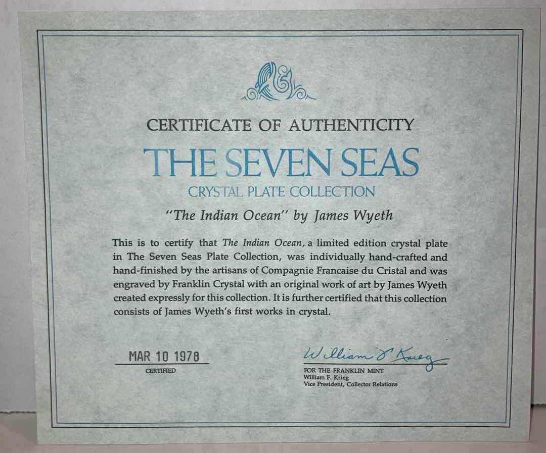 Photo 1 of FRANKLIN CRYSTAL THE SEVEN SEAS PLATE COLLECTION “THE INDIAN OCEAN” 8.75” (COA INCLUDED)