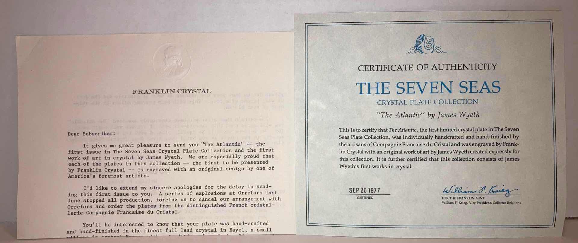 Photo 1 of FRANKLIN CRYSTAL THE SEVEN SEAS PLATE COLLECTION THE ATLANTIC” 8.75” (COA INCLUDED)