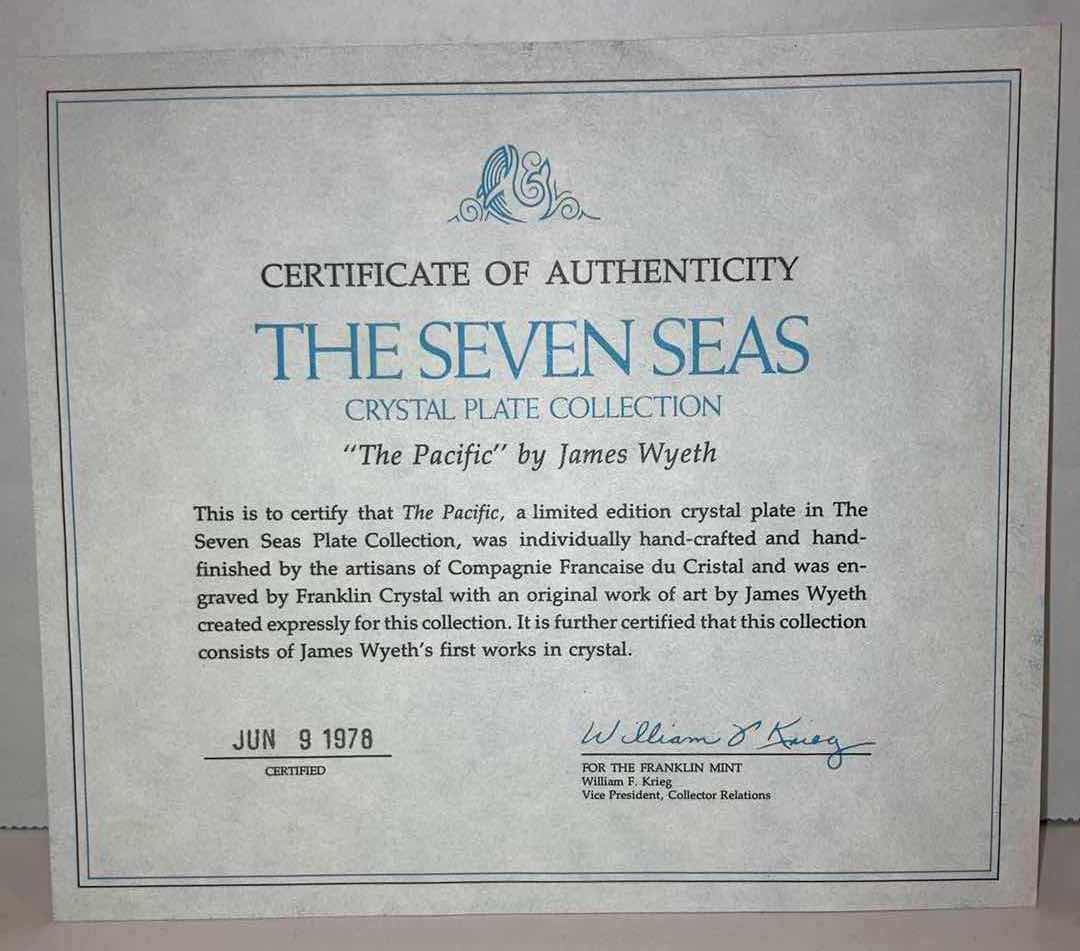 Photo 1 of FRANKLIN CRYSTAL THE SEVEN SEAS PLATE COLLECTION “THE PACIFIC” 8.75” (COA INCLUDED)