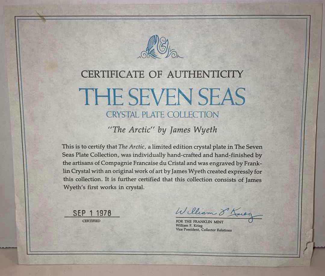 Photo 1 of FRANKLIN CRYSTAL THE SEVEN SEAS PLATE COLLECTION “THE ARCTIC” 8.75” (COA INCLUDED)