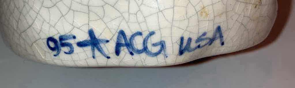 Photo 1 of DEDHAM POTTERY ICE CRACK GLAZE CERAMIC SNOWMAN FIGURINE H7.5”