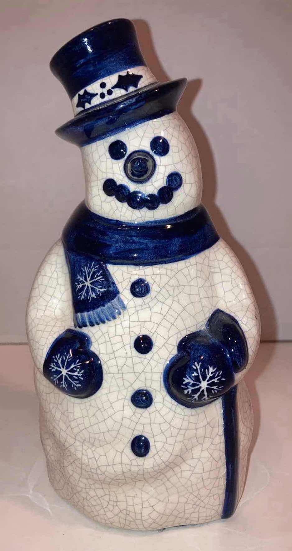 Photo 1 of DEDHAM POTTERY ICE CRACK GLAZE CERAMIC SNOWMAN FIGURINE H7.5”