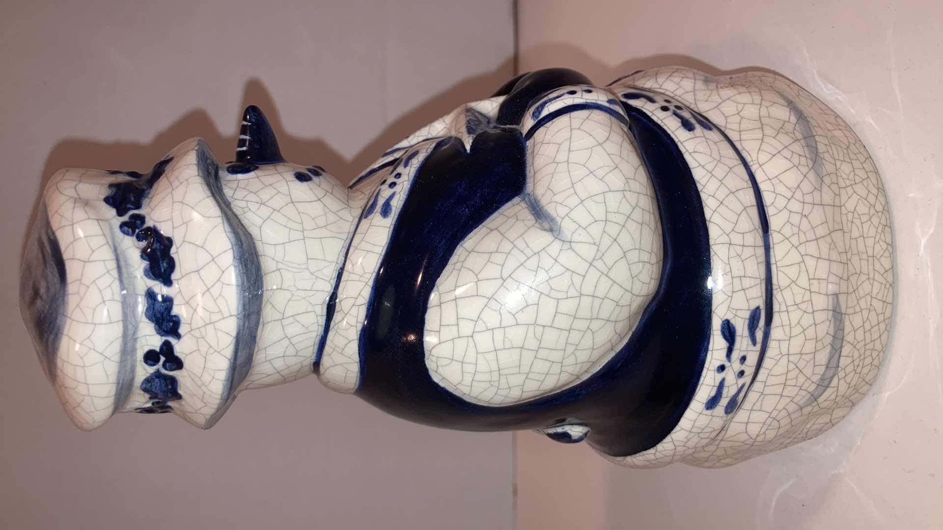 Photo 1 of DEDHAM POTTERY ICE CRACK GLAZE SNOWMAN HOLDING STAR FIGURINE H8”