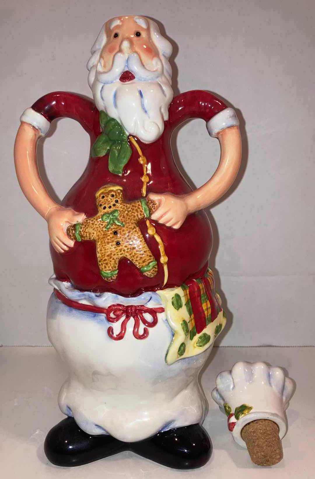 Photo 1 of GANZ SANTA CLAUS CERAMIC CHEF CHRISTMAS DECANTER OIL BOTTLE H12”