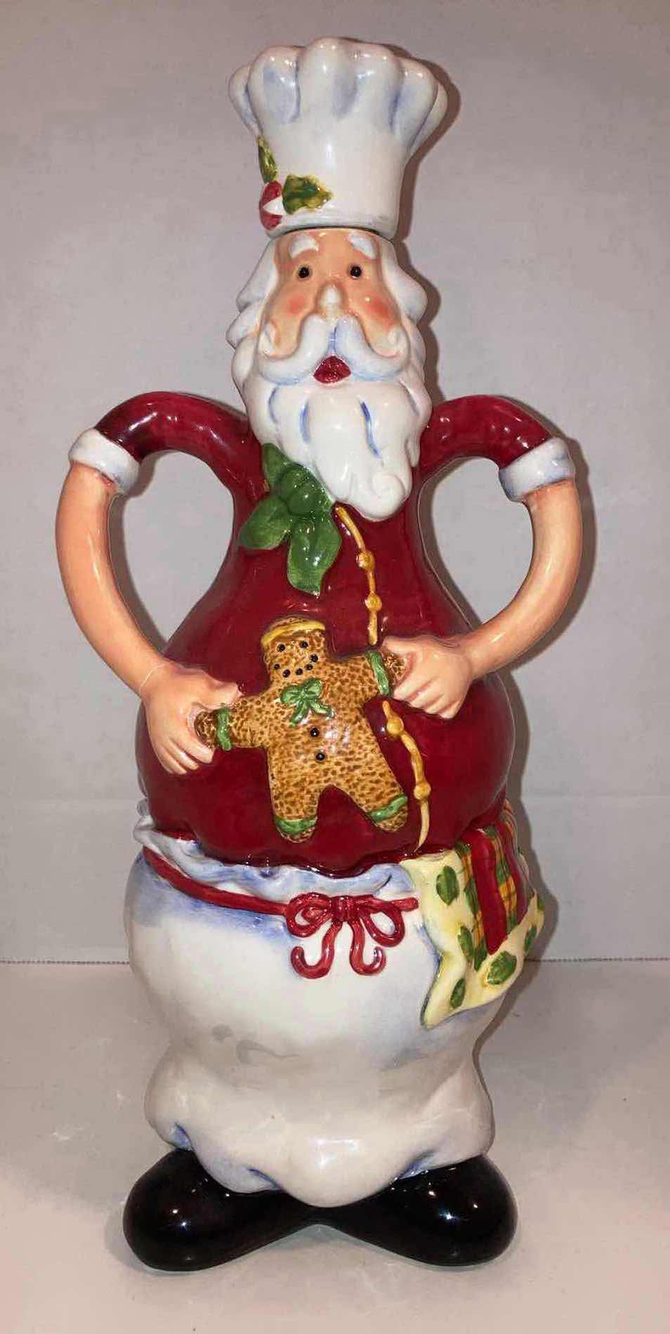 Photo 1 of GANZ SANTA CLAUS CERAMIC CHEF CHRISTMAS DECANTER OIL BOTTLE H12”