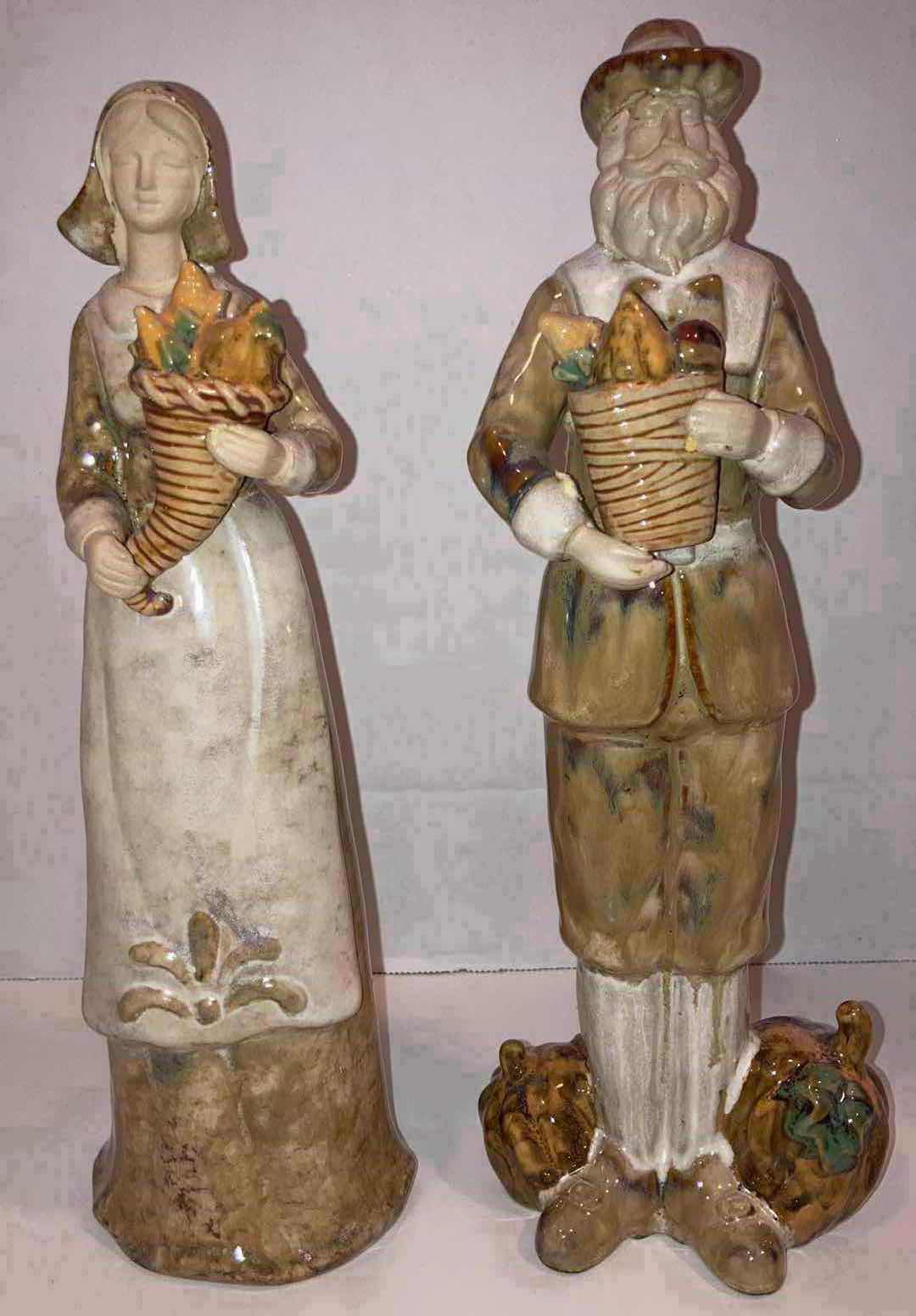Photo 1 of AMISH WIFE & HUSBAND PUMPKIN FARMER PORCELAIN FIGURINES H12”