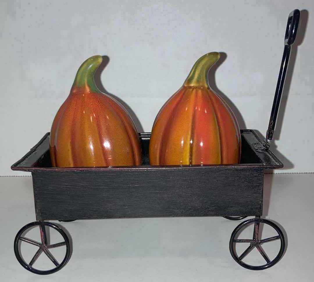 Photo 1 of CREATIVE CO-OP PUMPKIN WAGON SALT & PEPPER SHAKERS
