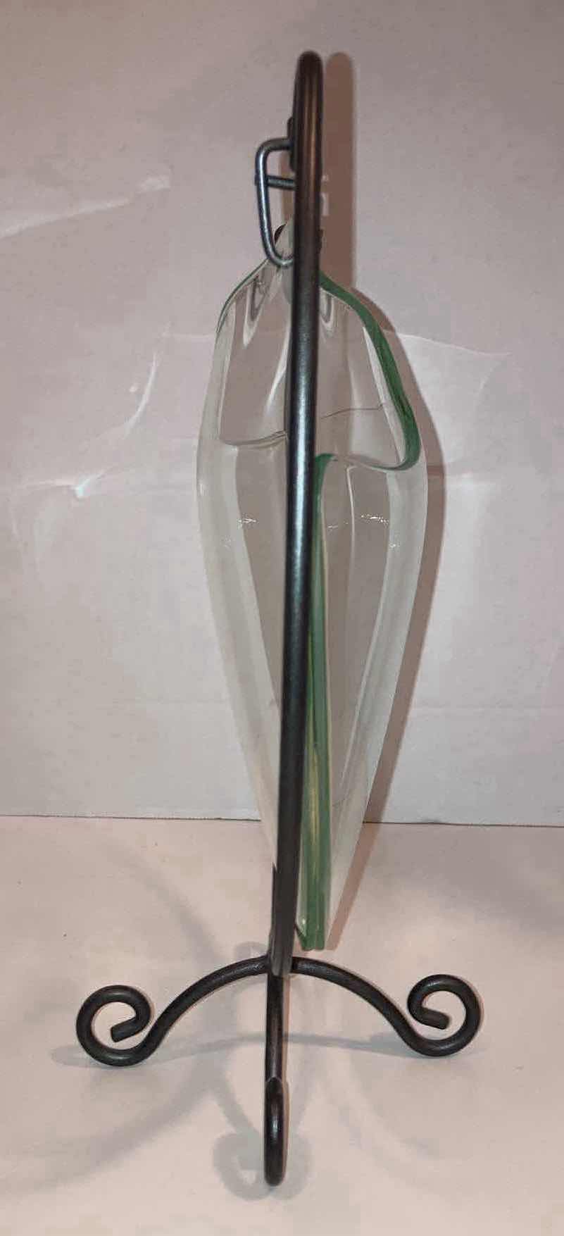 Photo 1 of GLASS & WROUGHT IRON VASE 10.5” X 6” H13”