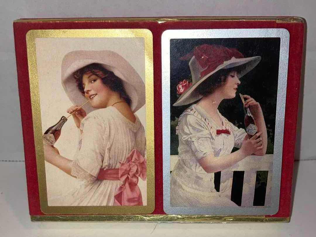 Photo 1 of COCA-COLA 1997 COLLECTABLE 2-DECK SANTA CLAUS ARTWORK PLAYING CARDS W TIN CASE & COCA-COLA 1985 PRESENTED BY CONGRESS 2-DECK PLAYING CARDS