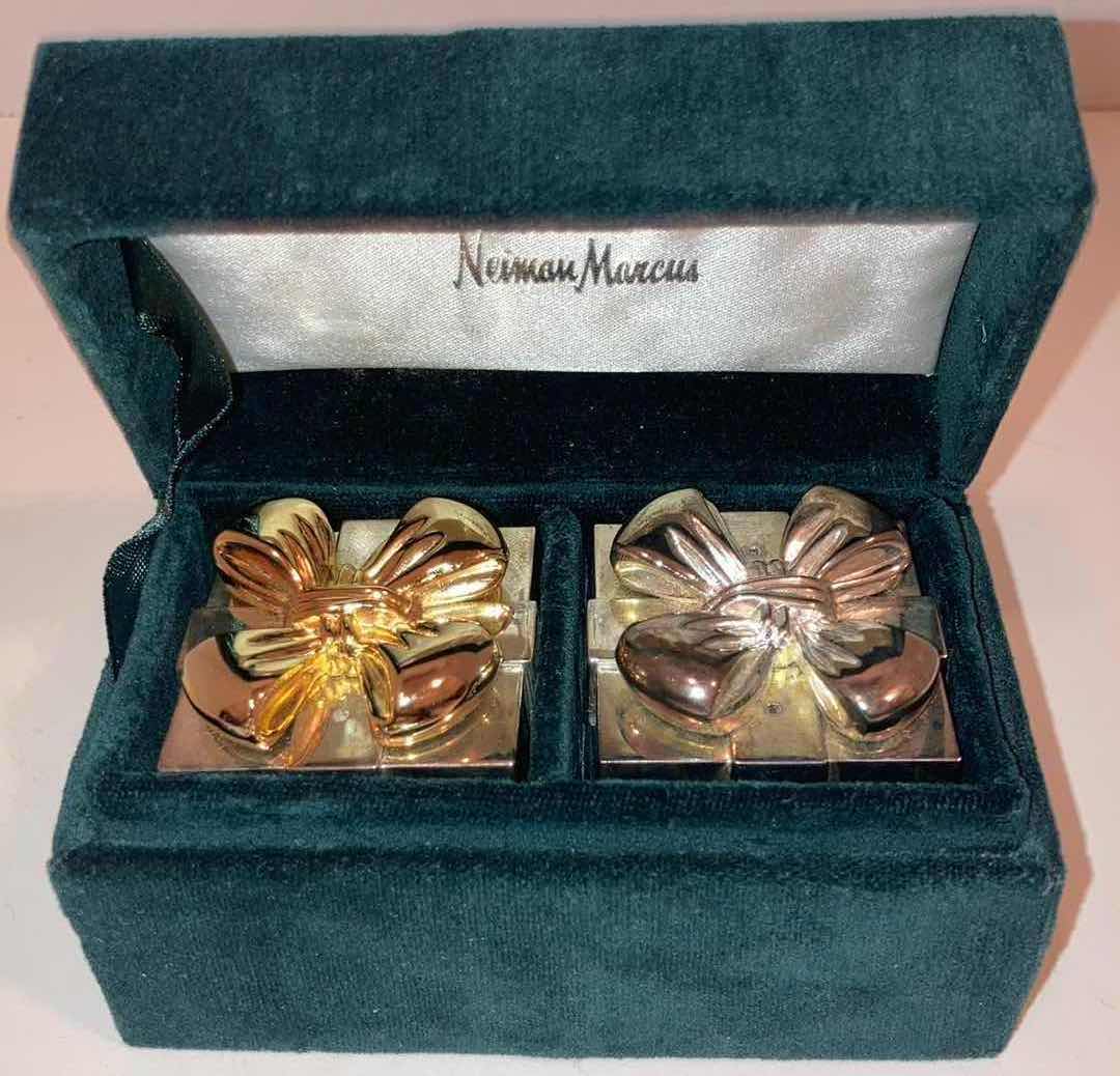Photo 2 of GODINGER SILVER ART NEIMAN MARCUS SILVER PLATED CHRISTMAS PRESENT SALT & PEPPER SHAKER SET 1.5” X H1.75”