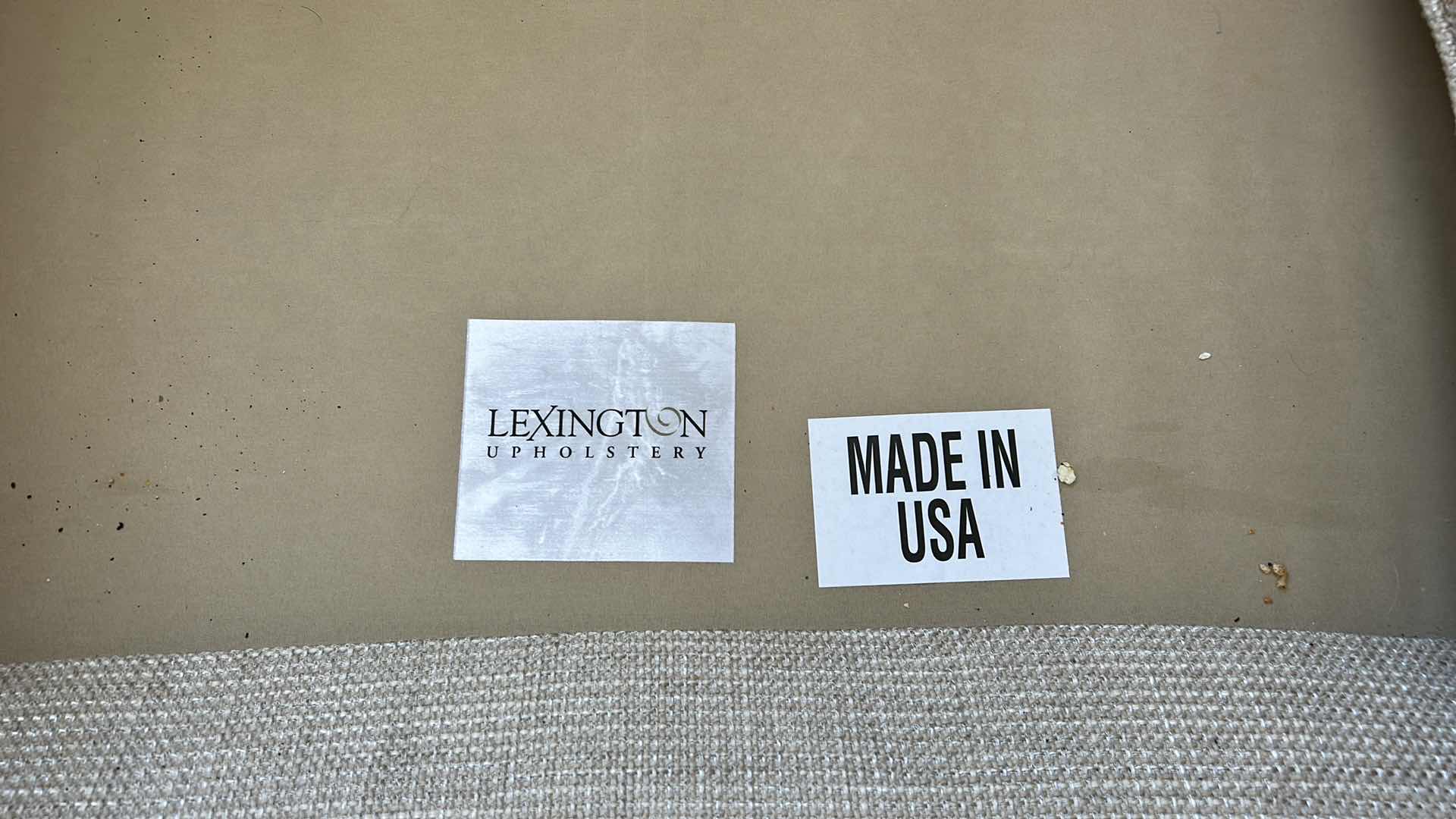 Photo 7 of 7' SOFA-  LEXINGTON UPHOLSTERY MADE IN USA OFF WHITE TEXTURED LINEN WITH NAIL HEAD FINISH