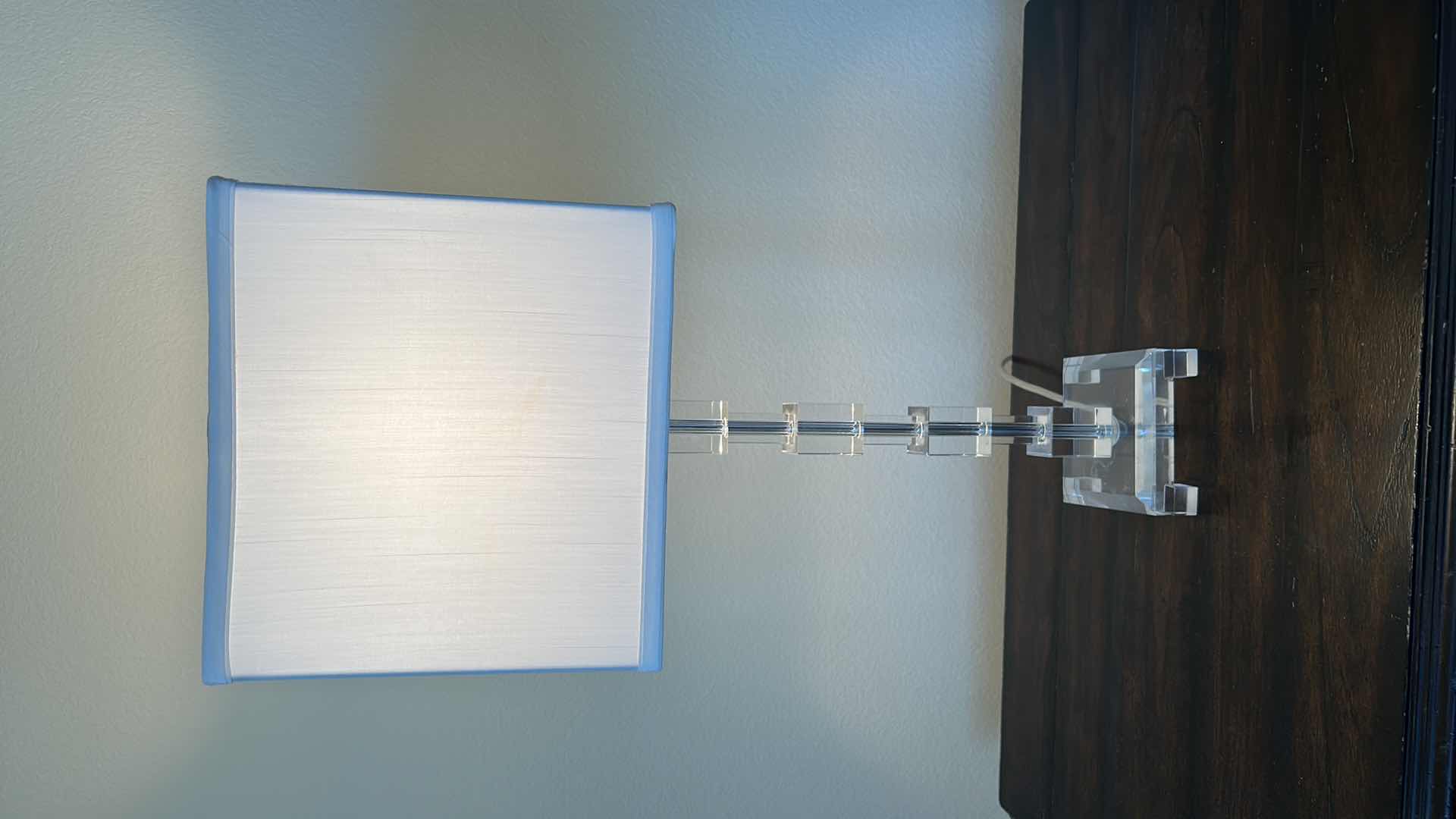 Photo 1 of ACRYLIC AND CHROME LAMP WITH WHITE LINEN SHADE H27”