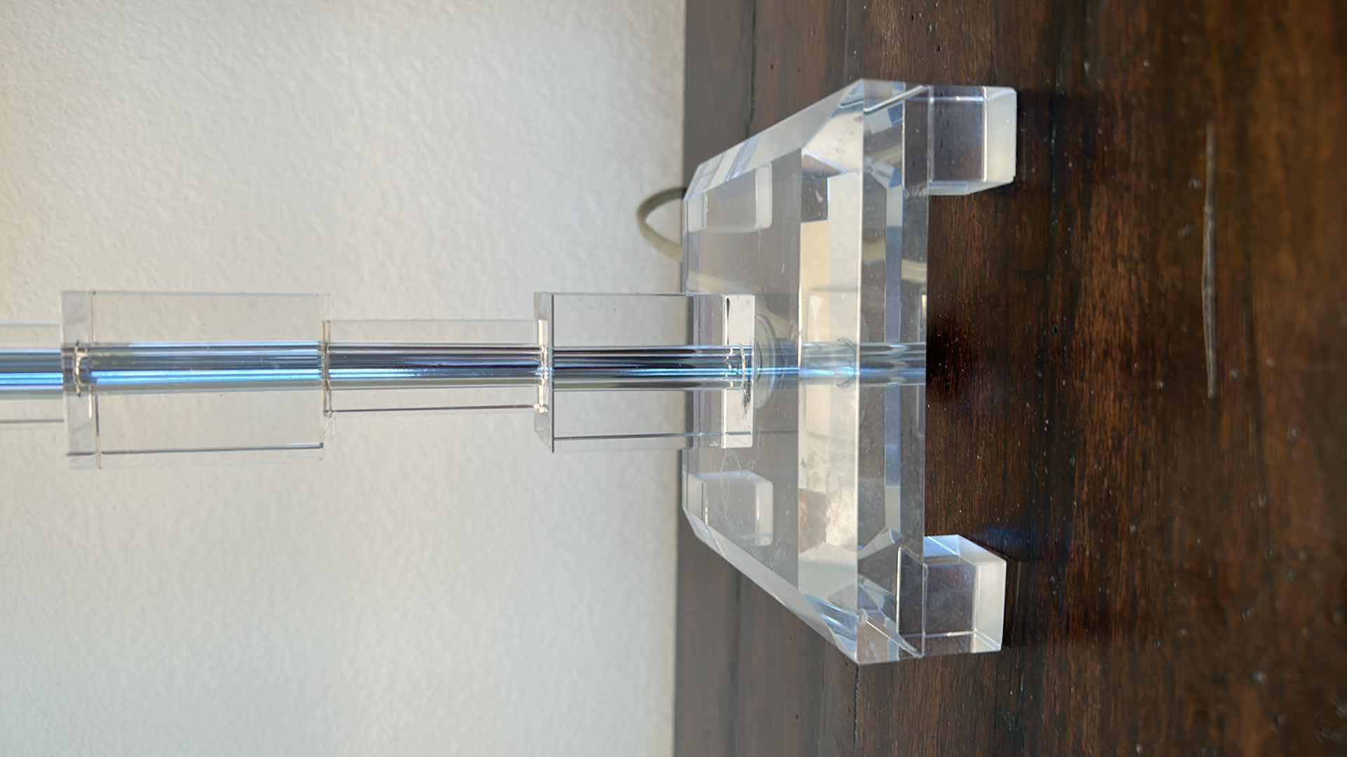 Photo 1 of ACRYLIC AND CHROME LAMP WITH WHITE LINEN SHADE H27”