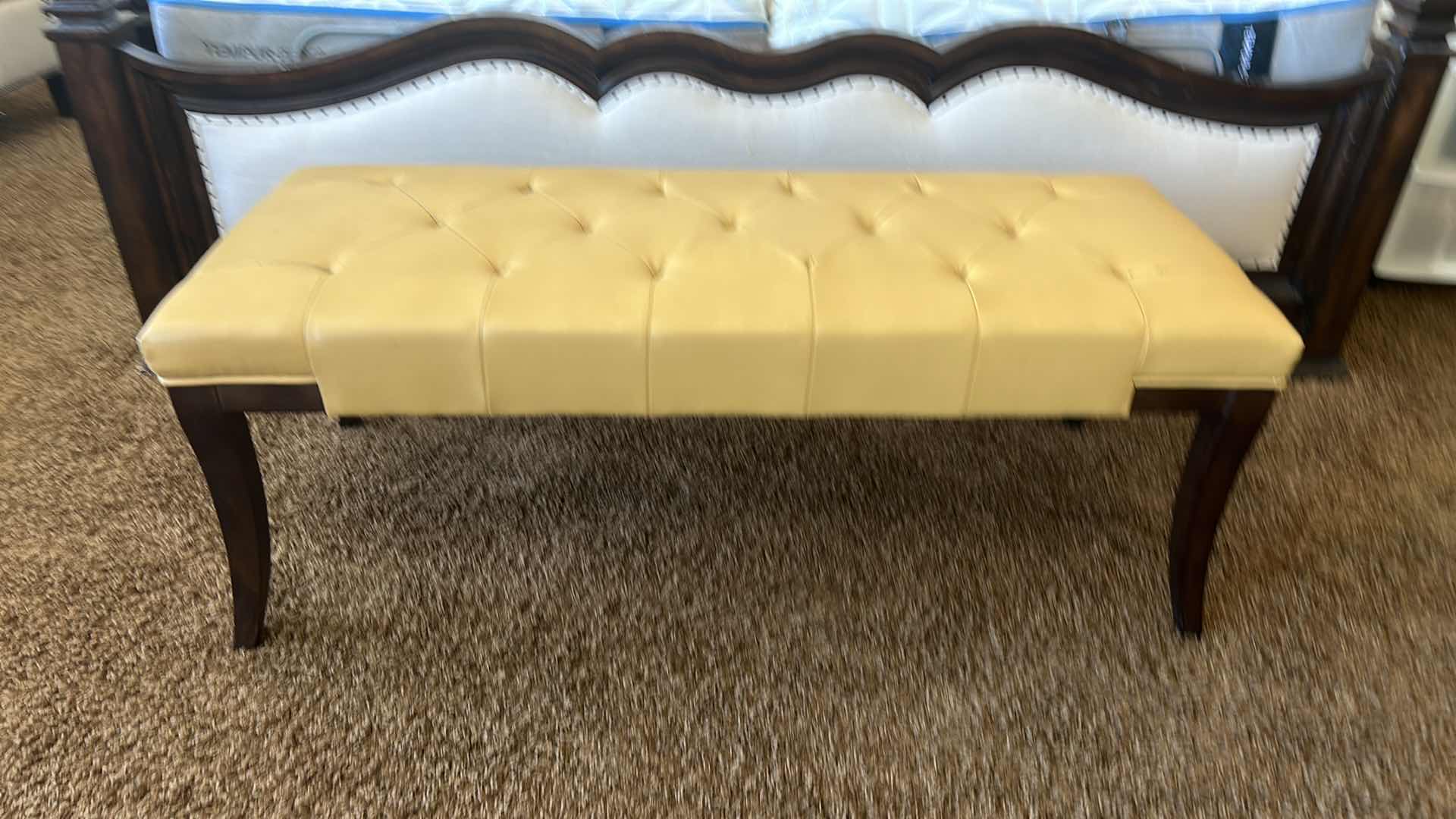 Photo 8 of DARK WOOD AND FAUX LEATHER BENCH $129.99 47“ x 19 1/2“ x 17“