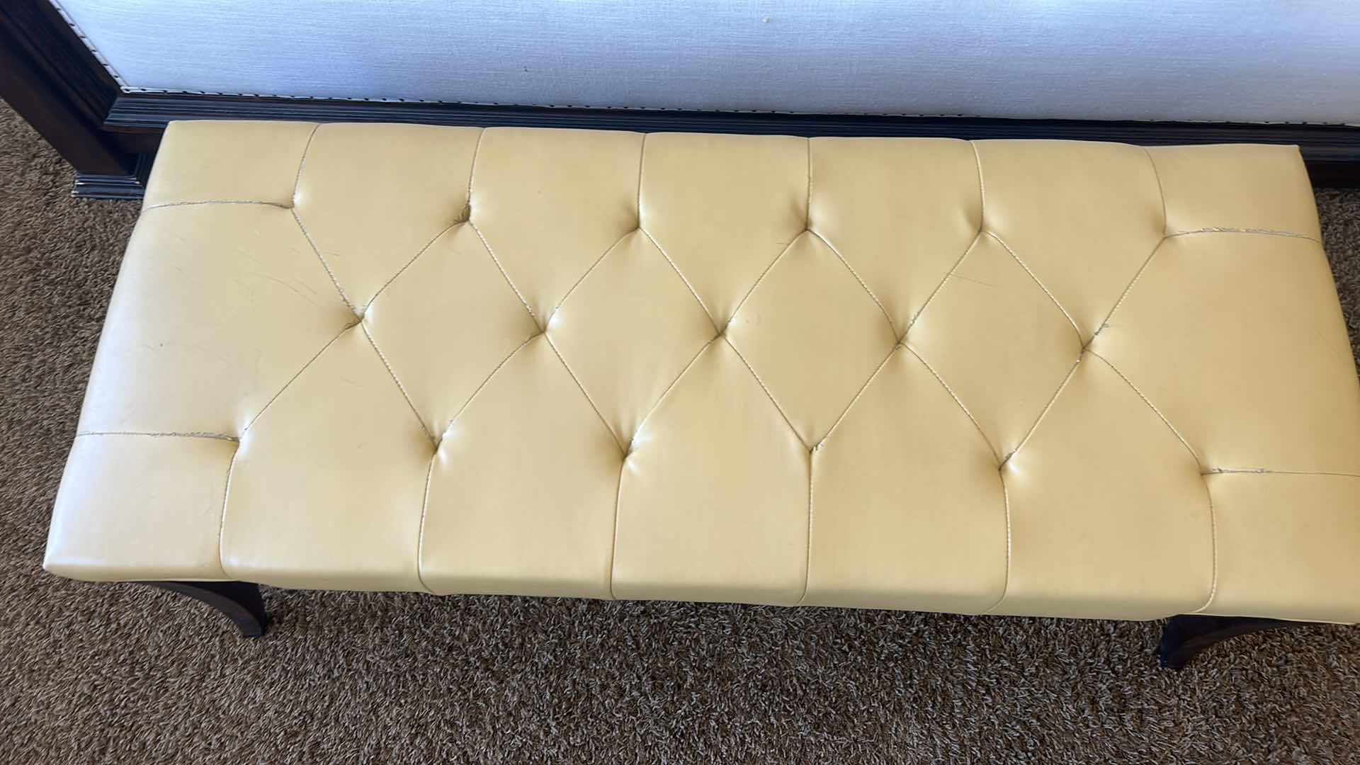 Photo 3 of DARK WOOD AND FAUX LEATHER BENCH $129.99 47“ x 19 1/2“ x 17“