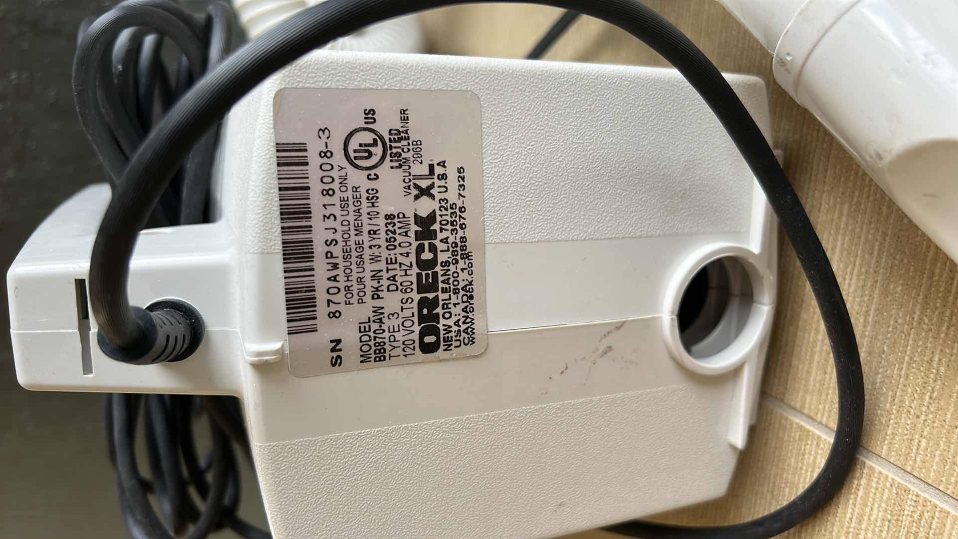 Photo 3 of HAND HELD ORECK XL VACUUM CLEANER (TESTED)