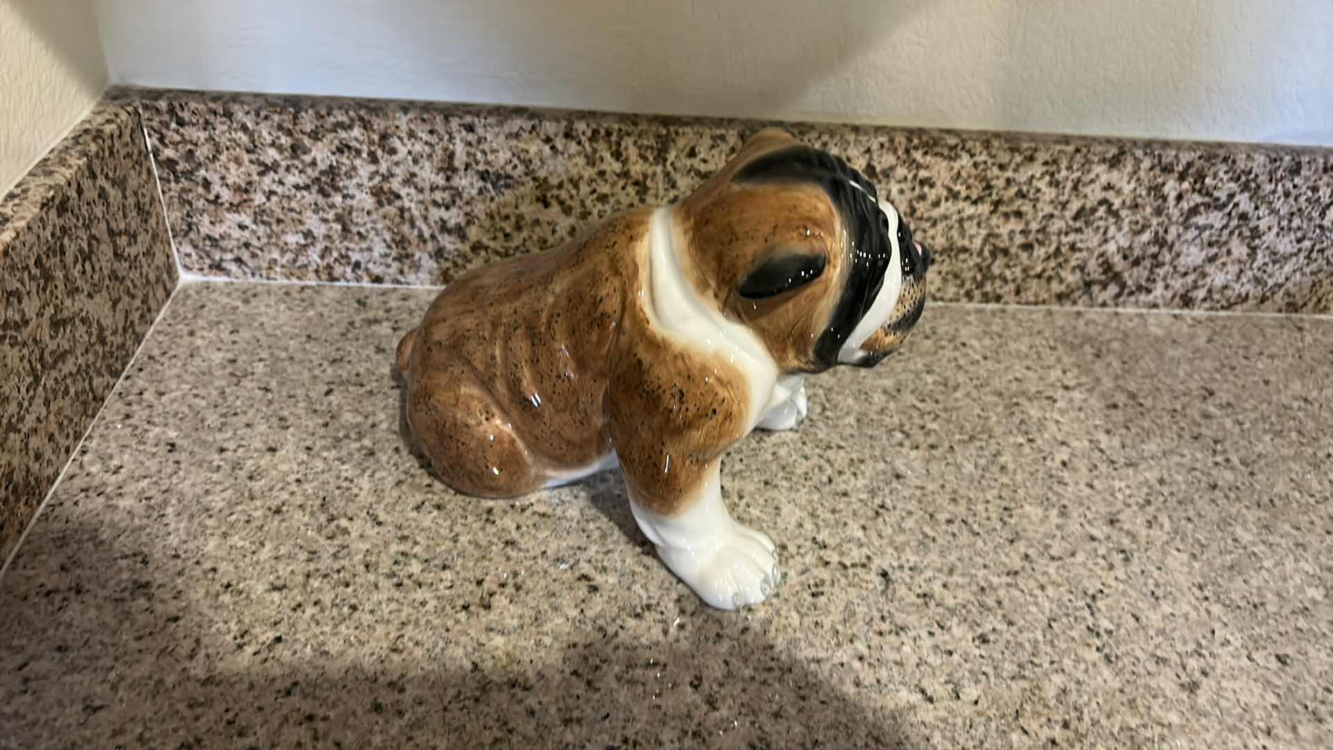 Photo 7 of 3 DOG RELATED ITEMS, PORCELAIN ENGLISH BULLDOG, SANDSTONE DOG SIGNED AND BOY WITH DOG FRAMED ARTWORK 12” x 14”