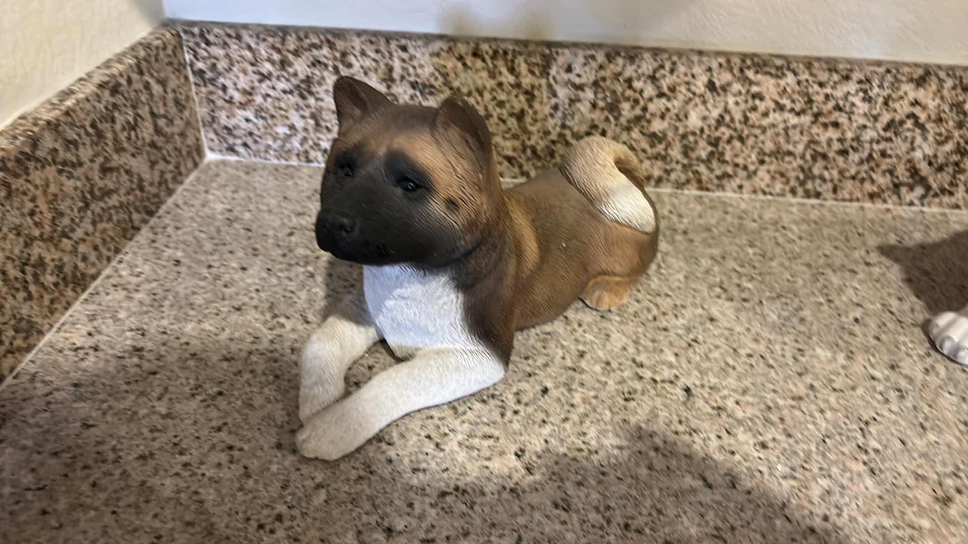 Photo 4 of 3 DOG RELATED ITEMS, PORCELAIN ENGLISH BULLDOG, SANDSTONE DOG SIGNED AND BOY WITH DOG FRAMED ARTWORK 12” x 14”