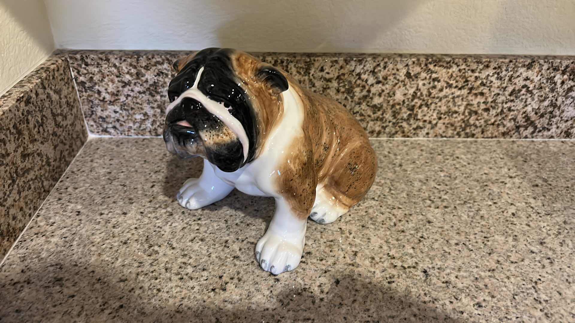 Photo 6 of 3 DOG RELATED ITEMS, PORCELAIN ENGLISH BULLDOG, SANDSTONE DOG SIGNED AND BOY WITH DOG FRAMED ARTWORK 12” x 14”