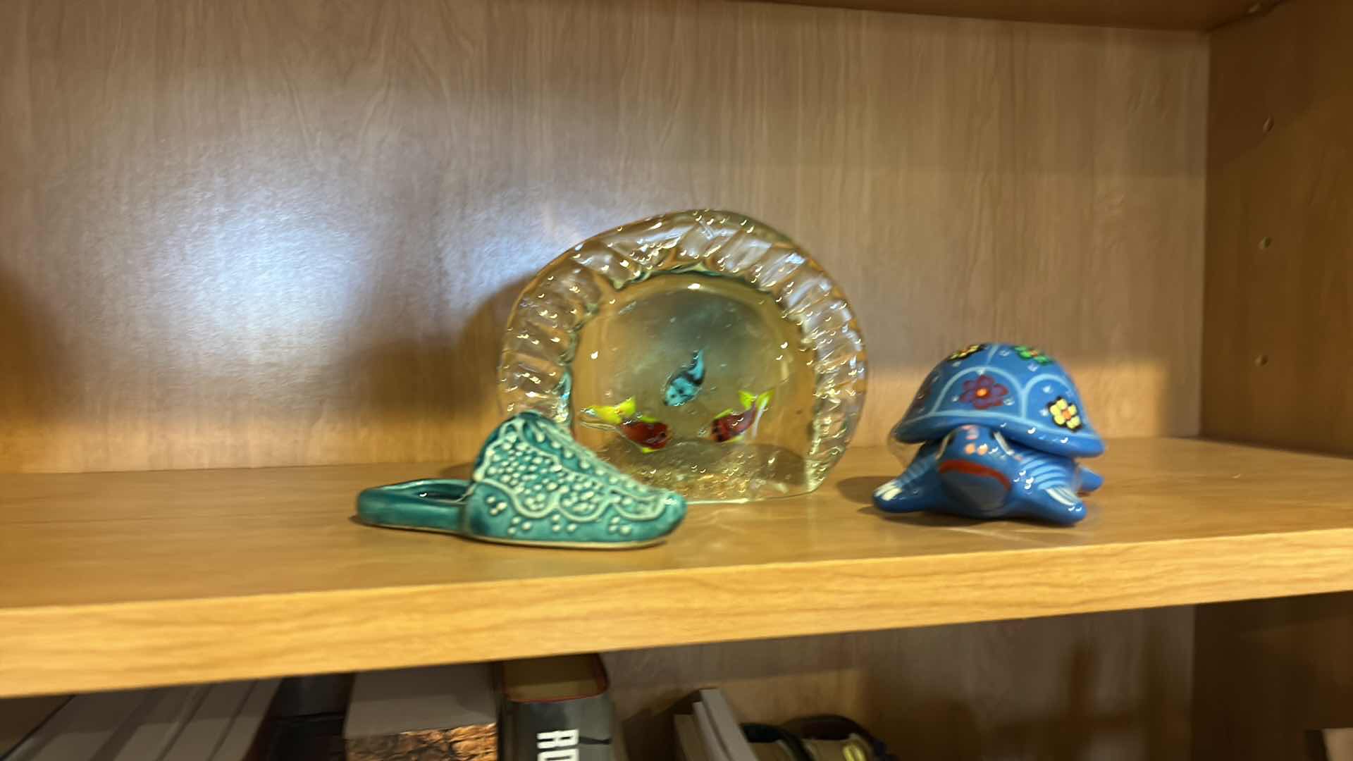Photo 1 of 3 PC HOME DECOR - GLASS FISH SCULPTURE H 4.5”, PORCELAIN SHOE AND CERAMIC TURTLE