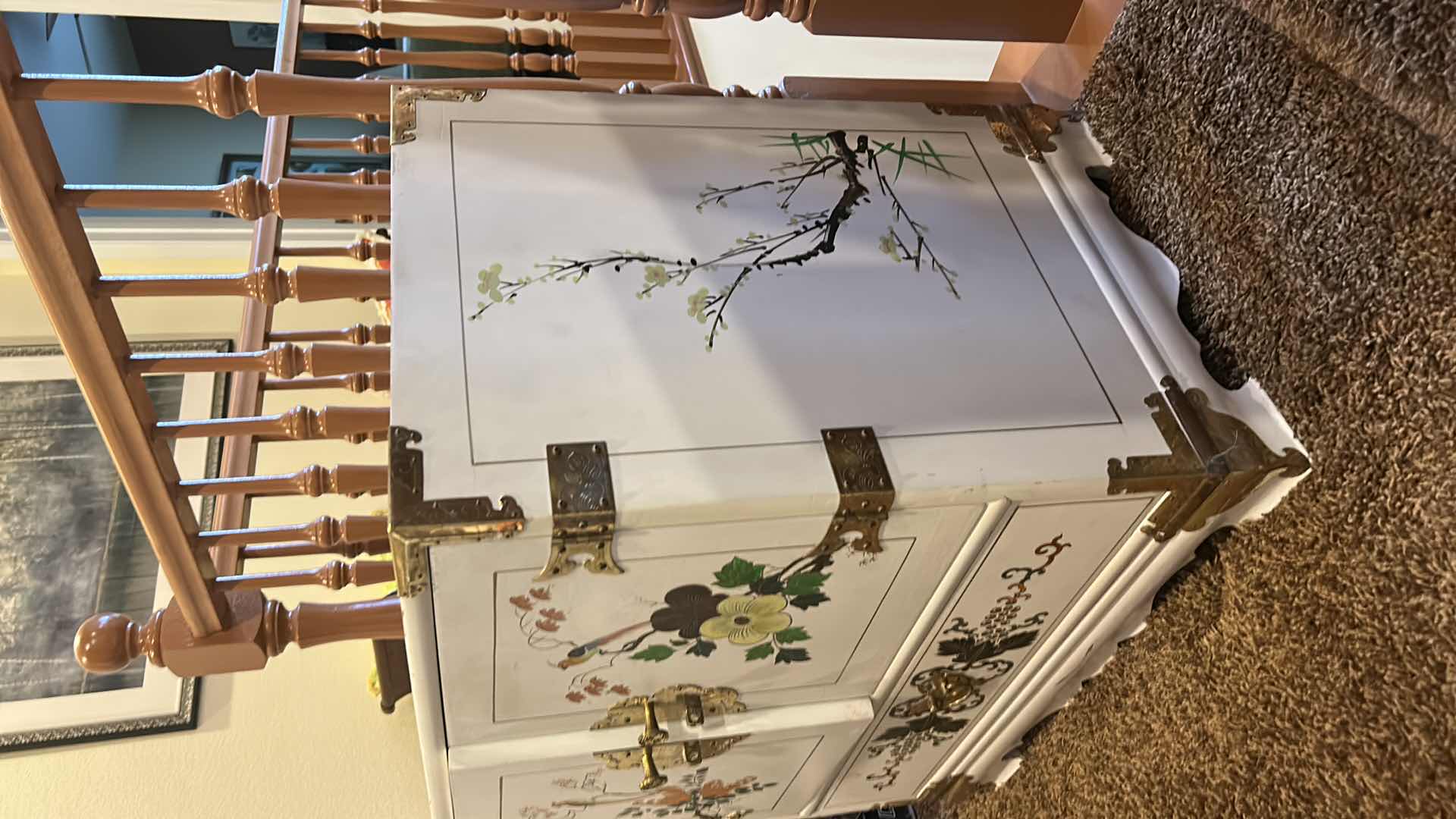 Photo 1 of HANDPAINTED WOOD AND BRASS BOMBAY CABINET 24” x 16” x 24”