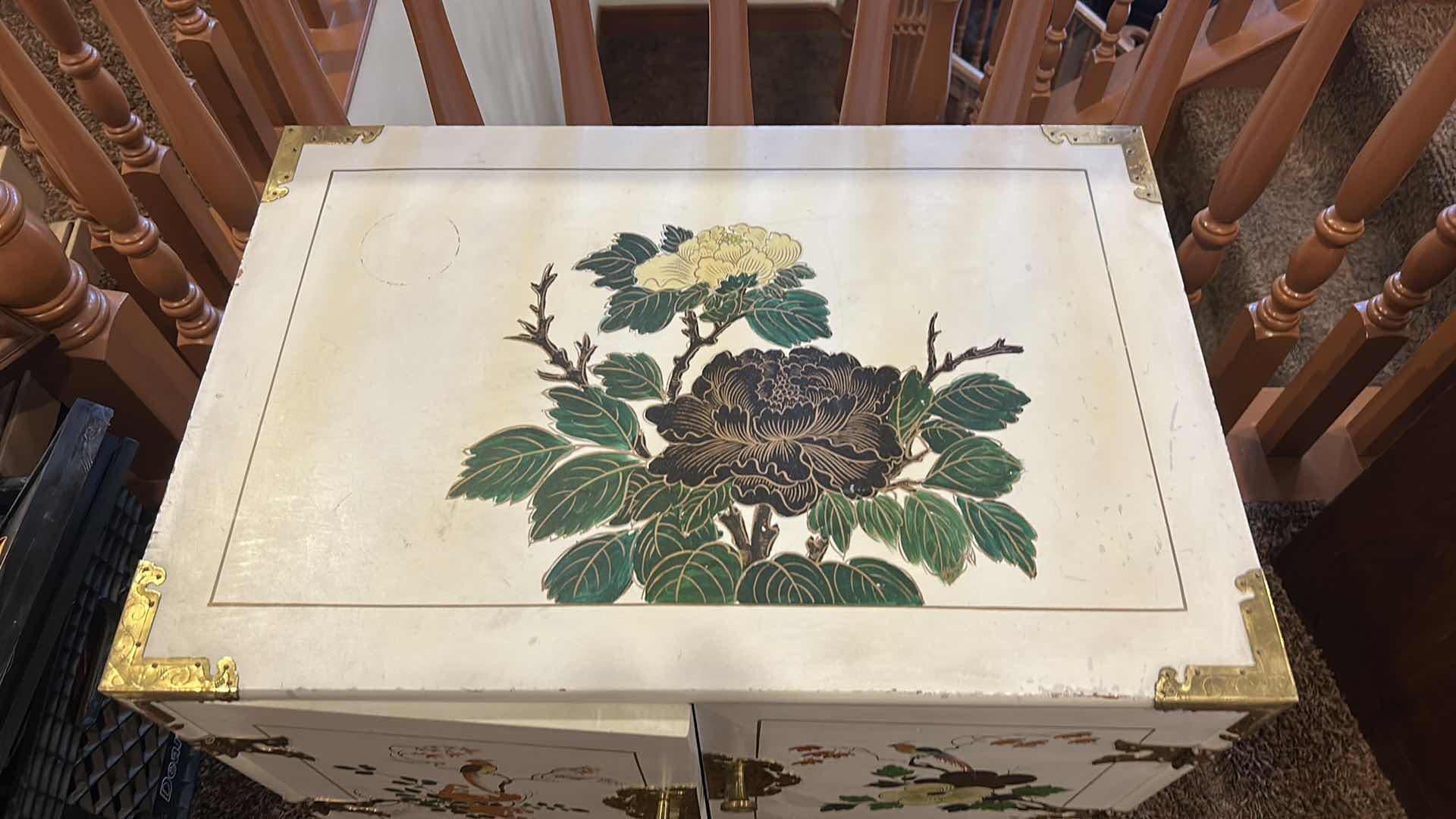 Photo 1 of HANDPAINTED WOOD AND BRASS BOMBAY CABINET 24” x 16” x 24”