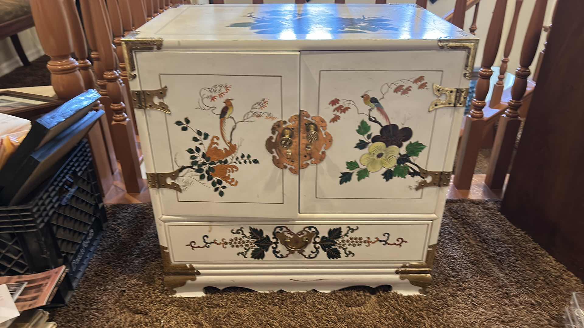 Photo 1 of HANDPAINTED WOOD AND BRASS BOMBAY CABINET 24” x 16” x 24”